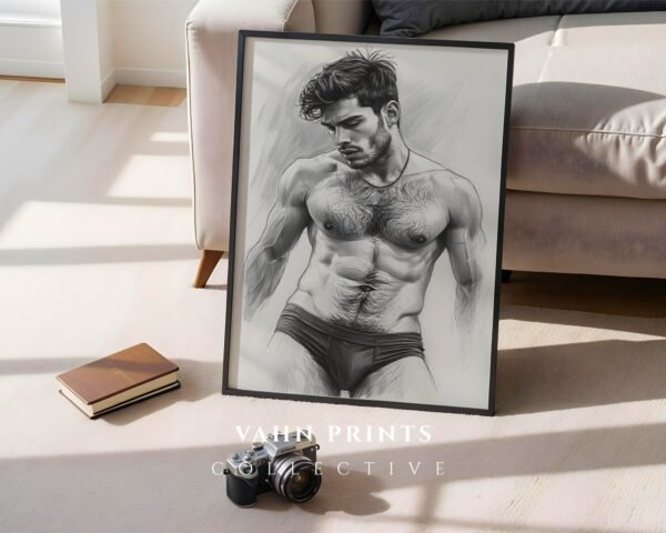 Masculine Nude Male Line Art Wall Print Minimalist
