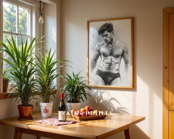 Masculine Nude Male Line Art Wall Print Minimalist