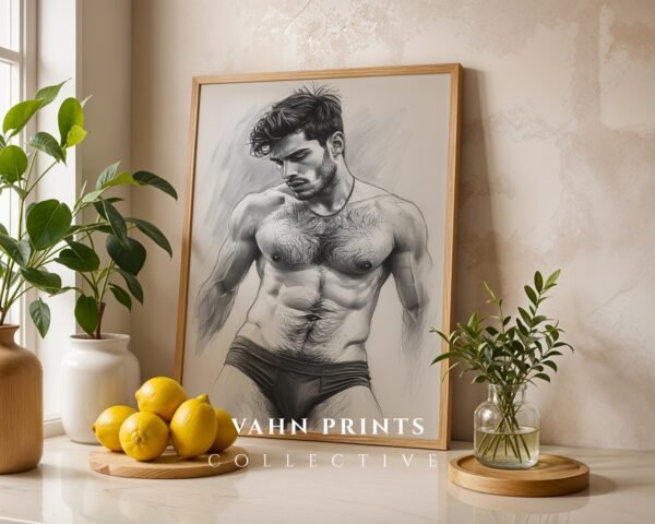 Masculine Nude Male Line Art Wall Print Minimalist