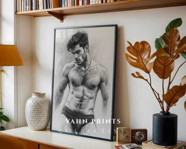 Masculine Nude Male Line Art Wall Print Minimalist