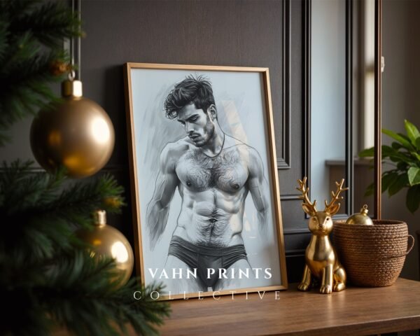 Masculine Nude Male Line Art Wall Print Minimalist