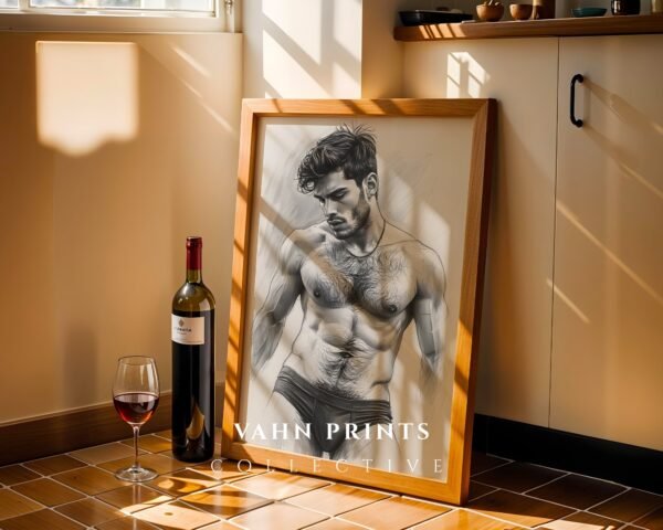 Masculine Nude Male Line Art Wall Print Minimalist