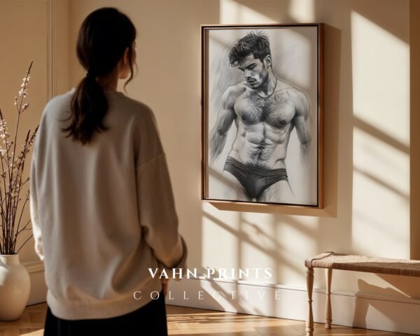 Masculine Nude Male Line Art Wall Print Minimalist