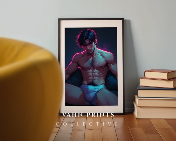 V204c_m1 Male Nude Figure Sketch Art Wall Print Clean Design
