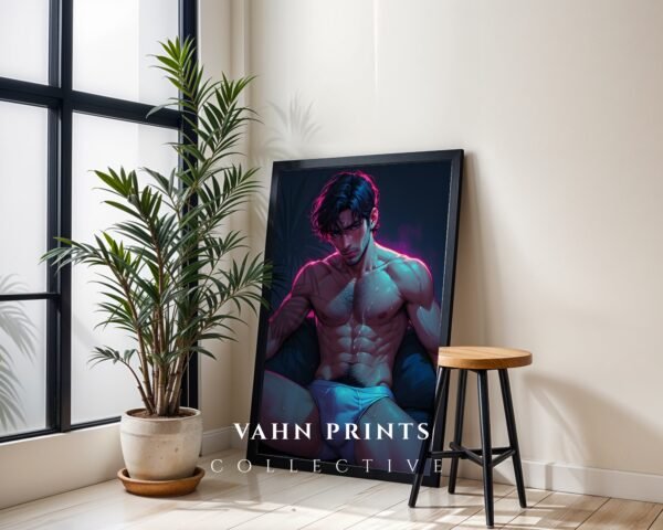 V204c_m2 Male Nude Figure Sketch Art Wall Print Clean Design