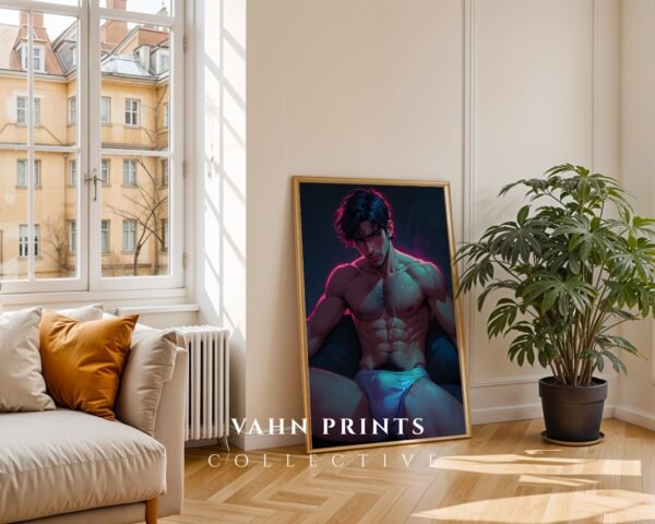 V204c_m3 Male Nude Figure Sketch Art Wall Print Clean Design