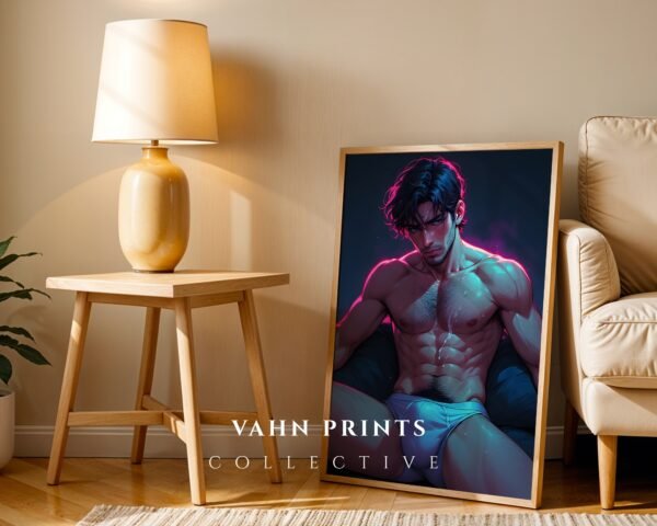 V204c_m4 Male Nude Figure Sketch Art Wall Print Clean Design