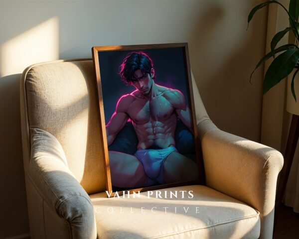 V204c_m6 Male Nude Figure Sketch Art Wall Print Clean Design