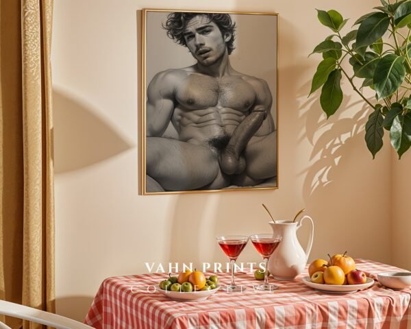 Minimal Nude Male Drawing Wall Art Contemporary Style