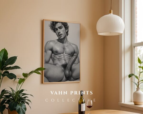 Minimal Nude Male Drawing Wall Art Contemporary Style