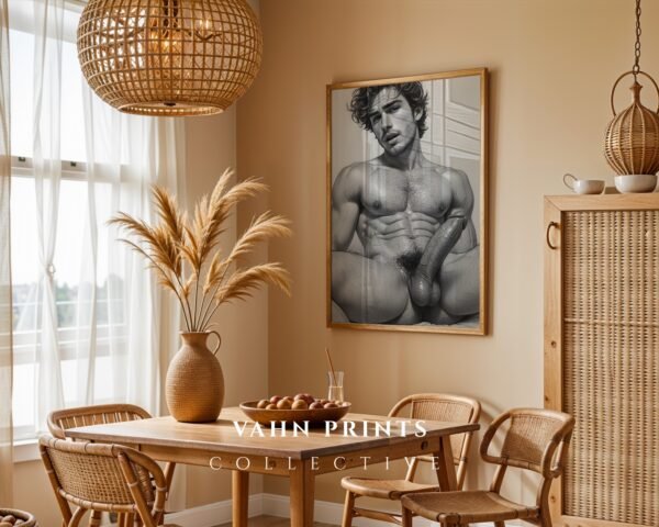 Minimal Nude Male Drawing Wall Art Contemporary Style