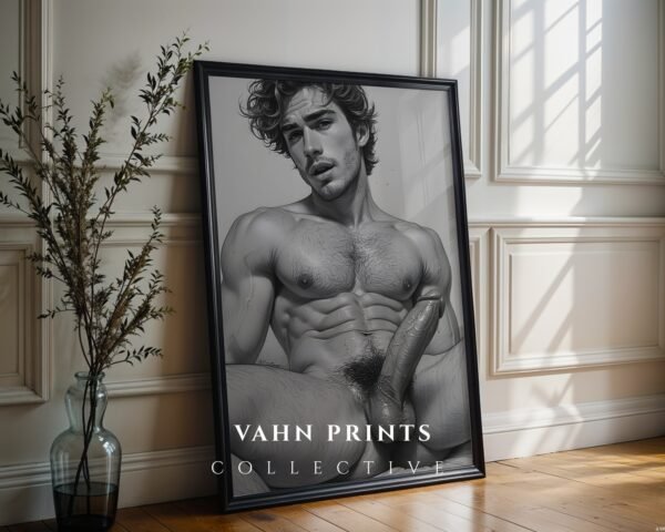 Minimal Nude Male Drawing Wall Art Contemporary Style