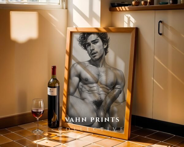 Minimal Nude Male Drawing Wall Art Contemporary Style