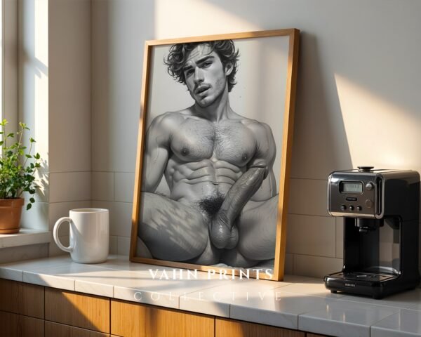 Minimal Nude Male Drawing Wall Art Contemporary Style