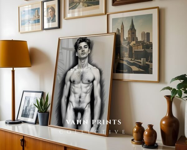 Male Nude Body Contour Line Art Wall Print Contemporary Design