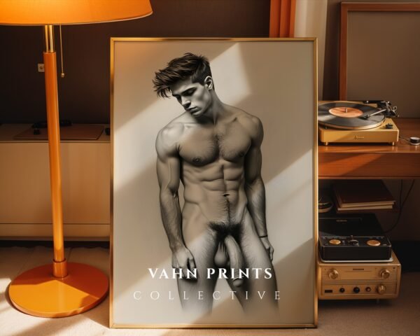 Modern Nude Male Figure Wall Art Simple Line Sketch Download