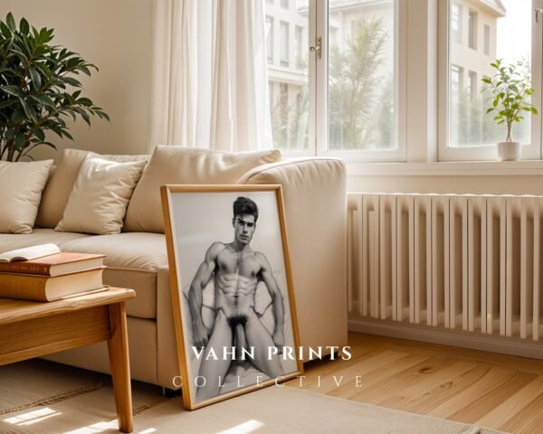Stylish Nude Male Body Illustration Wall Print Contemporary Decor