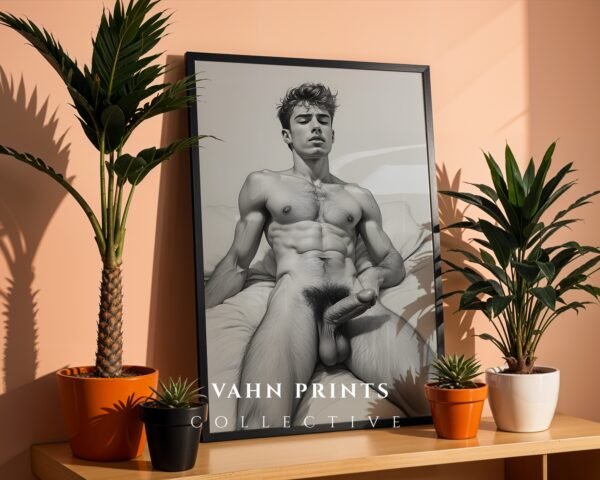 V214c_m1 Elegant Nude Male Figure Sketch Wall Art Modern Digital Download