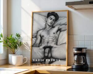 Minimalist Nude Male Figure Wall Art Modern Line Drawing Printable Decor