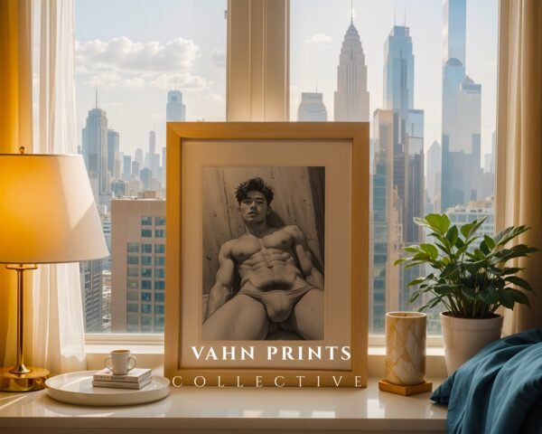 Stylish Nude Male Figure Wall Art Line Illustration