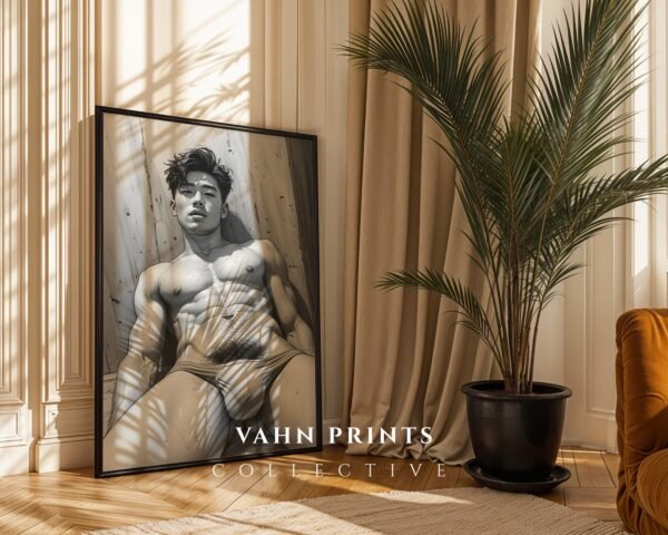 Stylish Nude Male Figure Wall Art Line Illustration