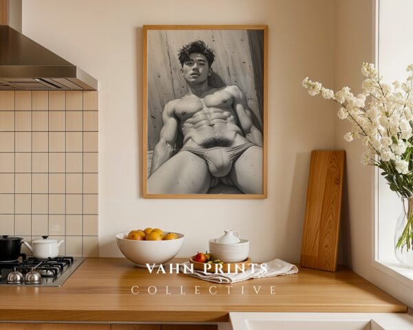 Stylish Nude Male Figure Wall Art Line Illustration