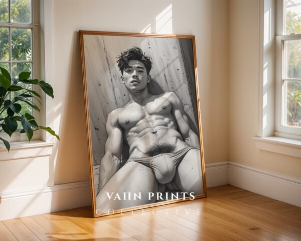 Stylish Nude Male Figure Wall Art Line Illustration