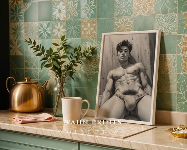 Stylish Nude Male Figure Wall Art Line Illustration