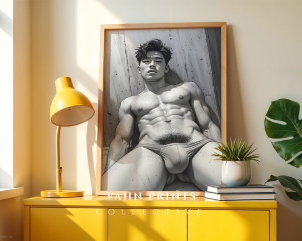 Stylish Nude Male Figure Wall Art Line Illustration