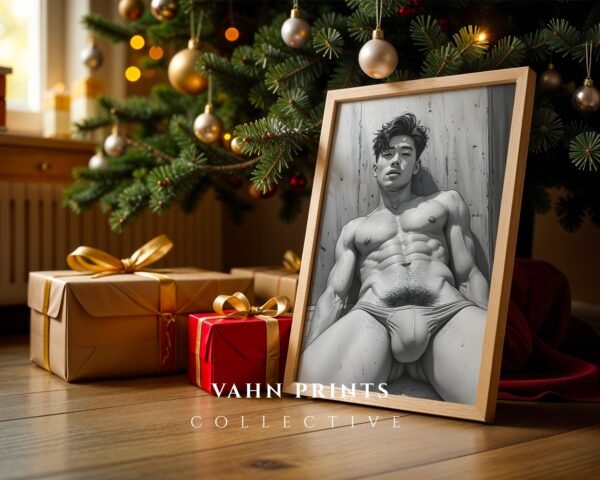 Stylish Nude Male Figure Wall Art Line Illustration