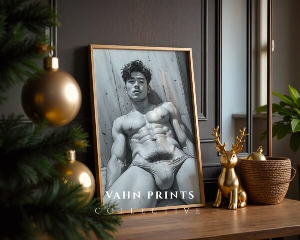 Stylish Nude Male Figure Wall Art Line Illustration