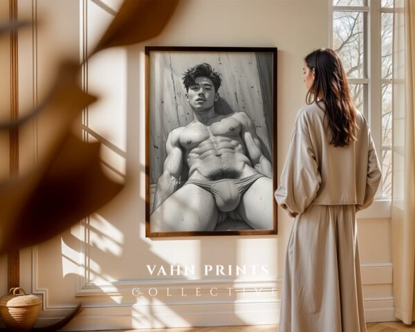 Stylish Nude Male Figure Wall Art Line Illustration