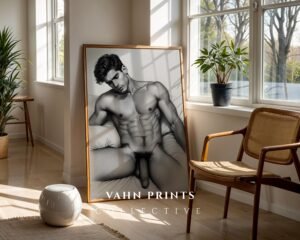 Elegant Nude Male Body Art Line Drawing Wall Print