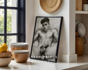 Male Nude Figure Drawing Illustration Wall Art Contemporary