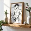 Stylish Nude Male Body Drawing Art Print Contemporary