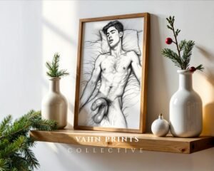 Stylish Nude Male Body Drawing Art Print Contemporary
