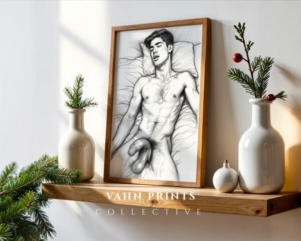 Stylish Nude Male Body Drawing Art Print Contemporary