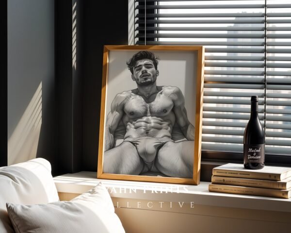 Male Nude Line Art Drawing Wall Decor Minimalist