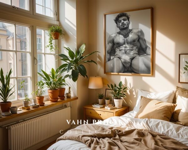 Male Nude Line Art Drawing Wall Decor Minimalist