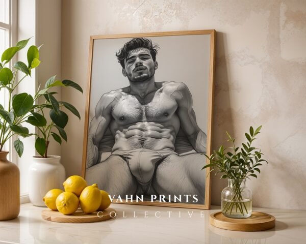 Male Nude Line Art Drawing Wall Decor Minimalist