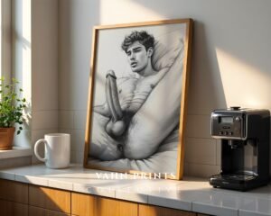 Clean Nude Male Line Art Drawing Wall Decor