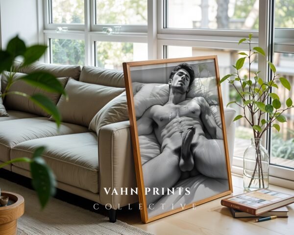 Male Nude Line Sketch Illustration Wall Art Contemporary
