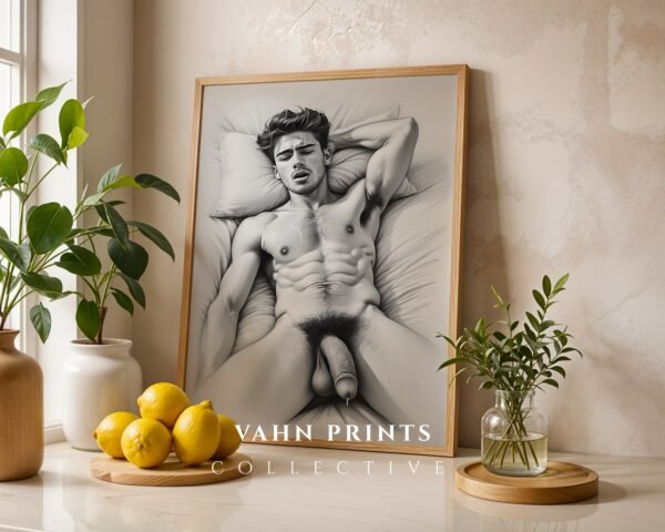 Minimal Nude Male Anatomy Drawing Art Wall Decor