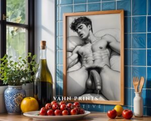 Male Nude Figure Study Drawing Wall Art Minimal