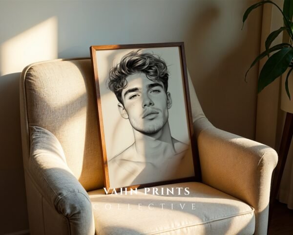 Minimal Male Nude Wall Art Line Drawing