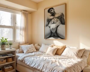Male Nude Body Drawing Wall Art Clean Line Design