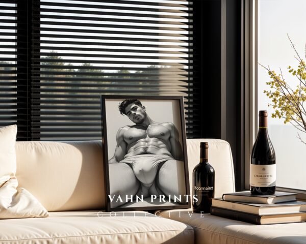 Male Nude Body Drawing Wall Art Clean Line Design