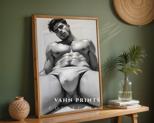 Male Nude Body Drawing Wall Art Clean Line Design