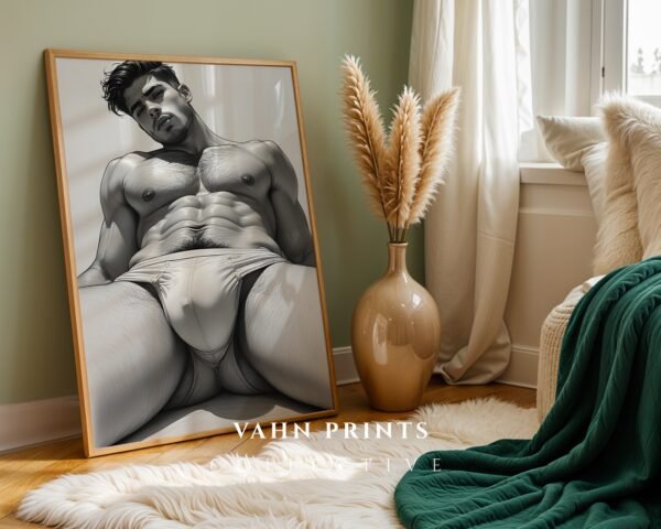 Male Nude Body Drawing Wall Art Clean Line Design