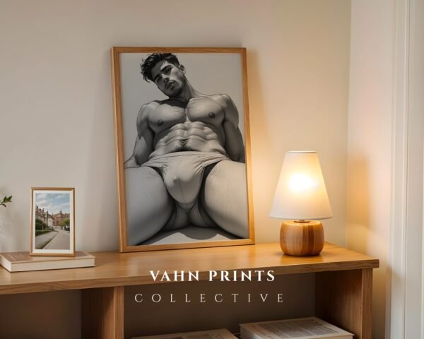 Male Nude Body Drawing Wall Art Clean Line Design